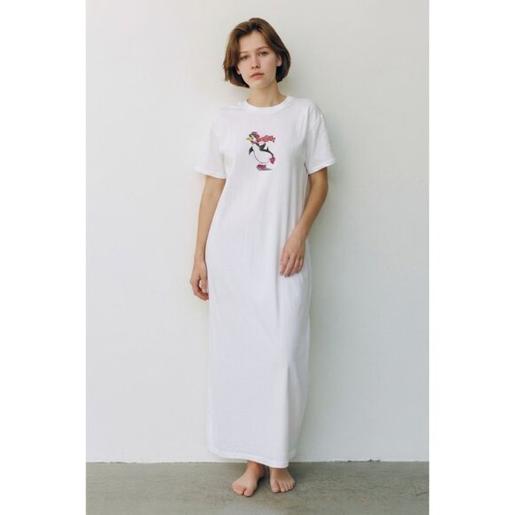 NOS Vintage Vassarette Juniors White Penguin Roller Skate Nightgown – Size Large - Picture 1 of 7